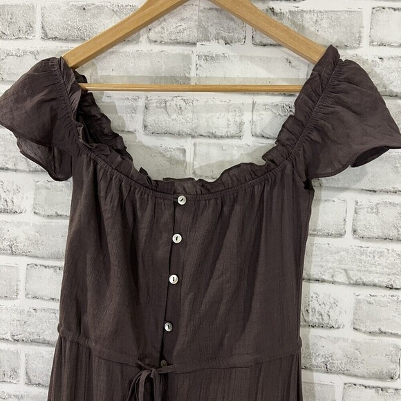 NWOT Wishlist Apparel Maxi Dress Off Shoulder Ruffle Dark Gray Brown‎ Size S - Picture 4 of 12
